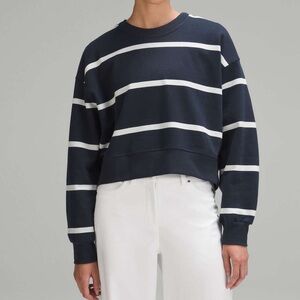 Lululemon Perfectly Oversized Cropped Crew Pullover Stripe True Navy & White